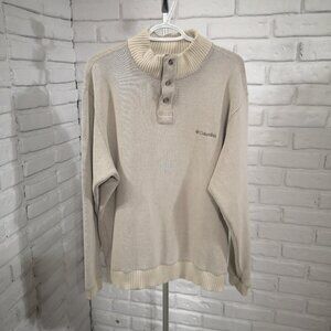 Columbia Men's Size XL Beige & Tan 3 Button Closure Mock Neck Sweater